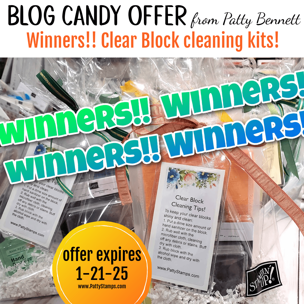 Clear Block Cleaning Kit Blog Candy Winners - January 2025. From Patty Bennett at PattyStamps