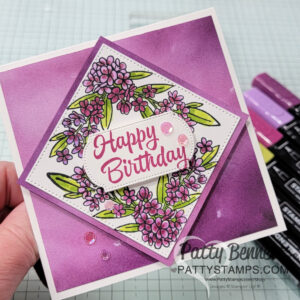 Square card version: 3 Ways to use the Corner in Bloom small corner floral stamp. Sale-a-Bration 2025 Bloom Impressions DSP from Stampin' Up! Cards by Patty Bennett