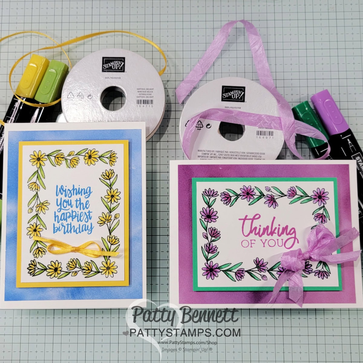 Stampin' Up! Corner in Bloom Sale-a-Bration stamp set - make easy cards with Bloom Impressions paper, by Patty Bennett