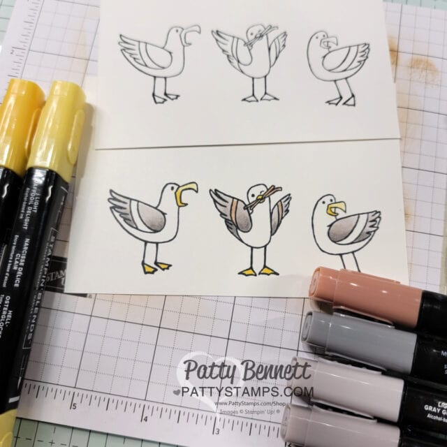 Friendly Seagulls Stampin' Blends marker coloring for cards
