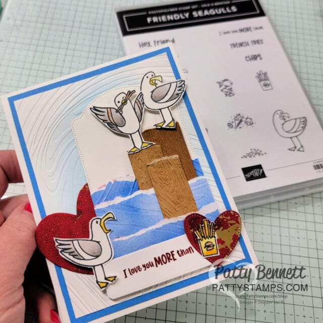 Friendly Seagulls Stampin' UP! Sale-a-bration 2025 stamp set card idea for Valentine's Day for our son by Patty Bennett
