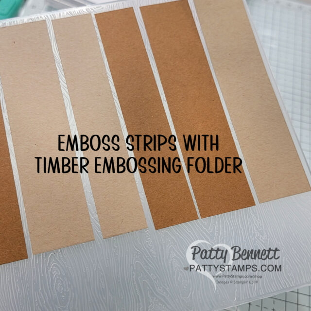 Emboss strips of Crumb Cake and Pecan Pie cardstock with the Timber embossing folder to create a wood look for the piers!