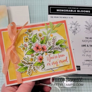 Stampin' UP! Memorable Blooms card featuring Stampin' Blends marker coloring and Beautiful Bokeh designer patterned paper, by Patty Bennett