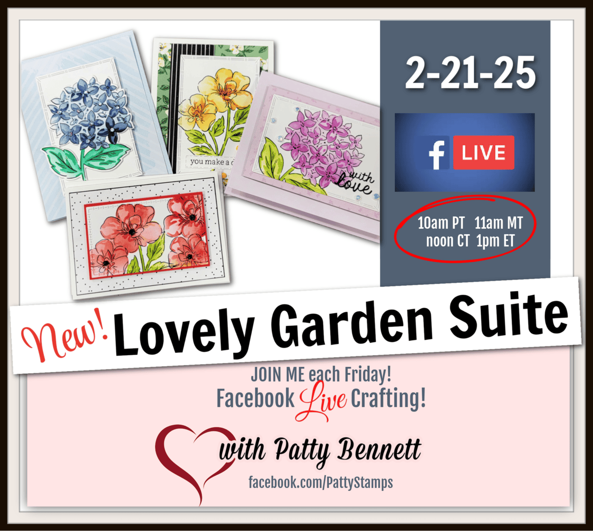 Using Blending Brushes in my live card making tutorial with the Stampin' Up! Lovely Garden suite and bundle, with Patty Bennett