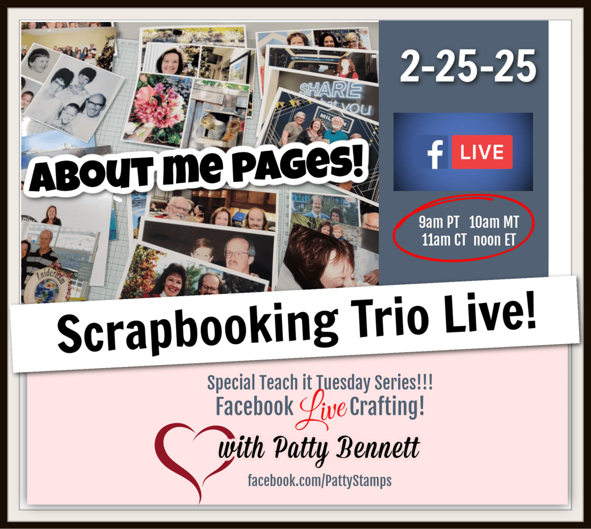 Scrapbooking Trio Teach it Tuesday series with Patty, Tammy & Jennie. Learn about us.. as we share scrapbook pages about us, using the Meant to Bee Scrapbooking Workshop kit from Stampin' Up!