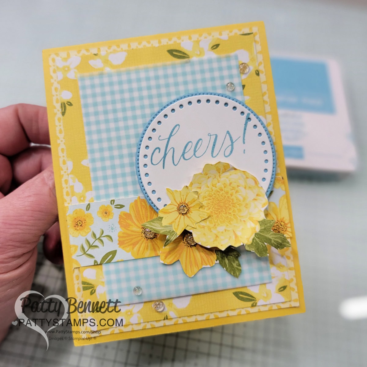 Floral Delight handmade card featuring Stampin Up! Floral & Gingham vellum layer by Patty Bennett