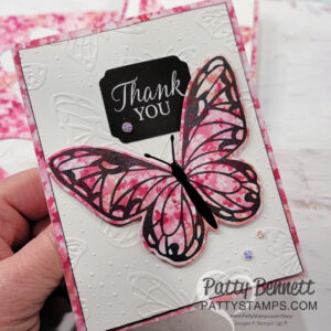 Stampin' UP! Beautiful butterflies cards featuring Sale-a-Bration 2025 Bloom Impressions patterned paper, by Patty Bennett