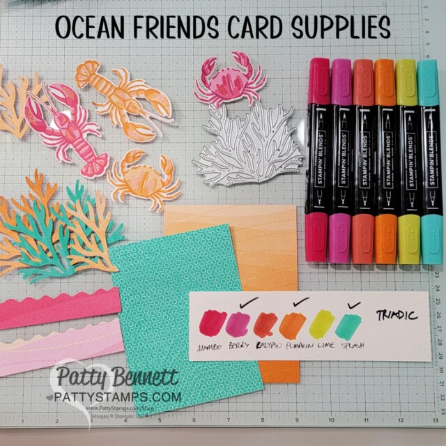 Triadic color combo for my Friends of the Ocean card featuring Stampin' Up! Color Coach Wheel, by Patty Bennett
