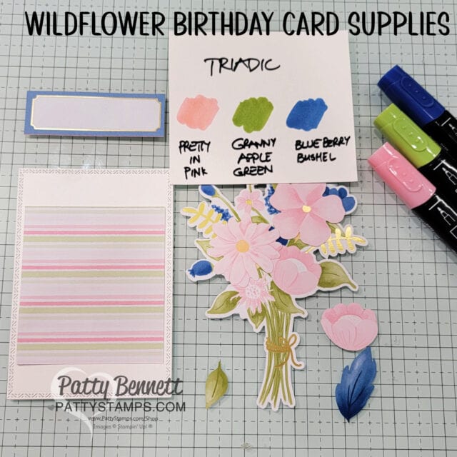 Triadic color combo for my Wildflower Birthday card featuring Stampin' Up! Color Coach Wheel, by Patty Bennett