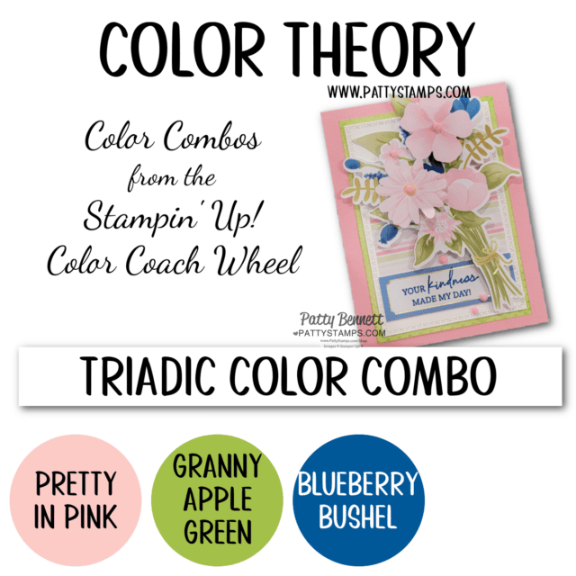 Triadic color combo for my Wildflower Birthday card featuring Stampin' Up! Color Coach Wheel, by Patty Bennett