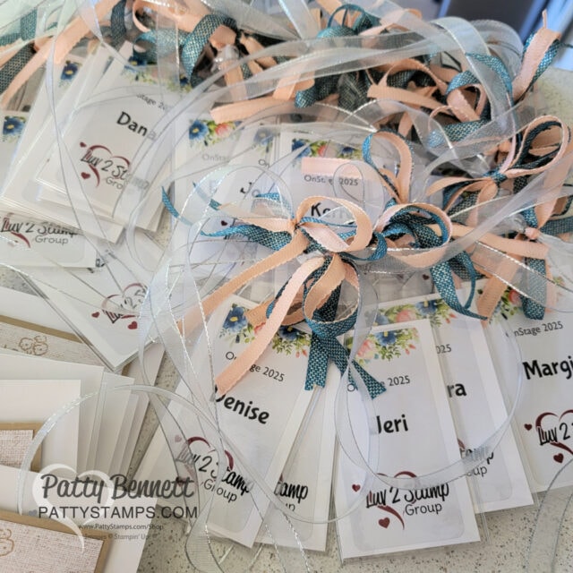 Stampin' Up! OnStage 2025, Raleigh NC, Luv 2 Stamp group gifts, cards and bag tags from Patty Bennett.
