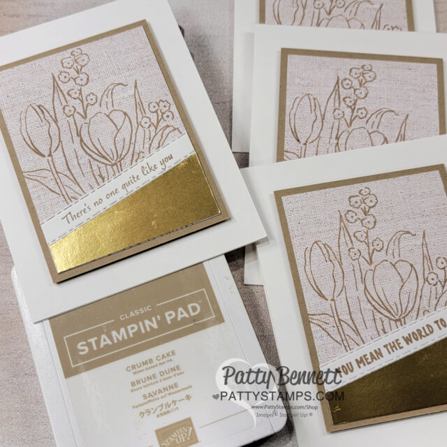 Stampin' Up! OnStage 2025, Raleigh NC, Luv 2 Stamp group gifts, cards and bag tags from Patty Bennett. Cards featuring Mixed Florals stamp set.