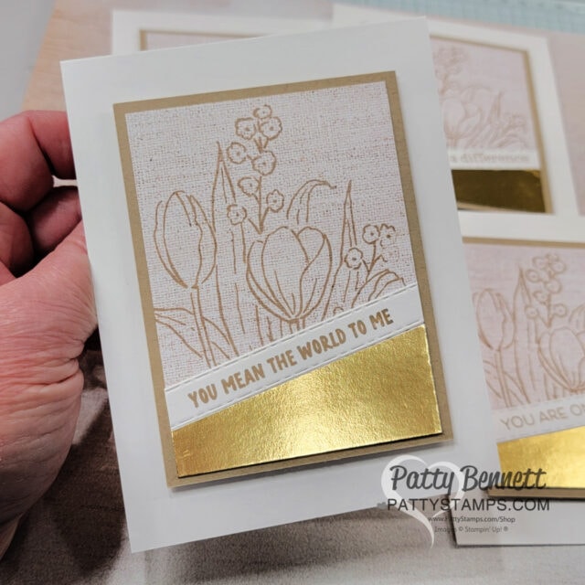 Stampin' Up! OnStage 2025, Raleigh NC, Luv 2 Stamp group gifts, cards and bag tags from Patty Bennett. Cards featuring Mixed Florals stamp set.