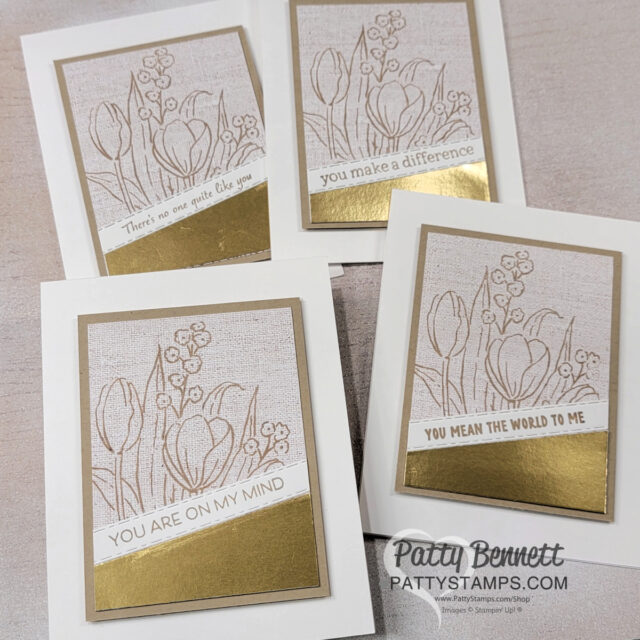 Stampin' Up! OnStage 2025, Raleigh NC, Luv 2 Stamp group gifts, cards and bag tags from Patty Bennett. Cards featuring Mixed Florals stamp set.