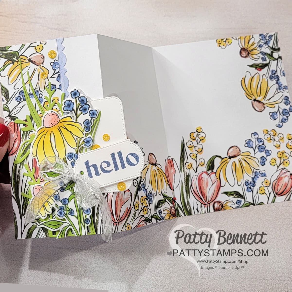 Fun Fold Card idea featuring half a sheet of Mixed Media Florals patterned paper and Mixed Florals bundle. Card by Patty Bennett