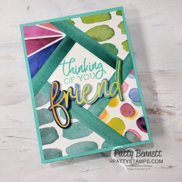 Thinking of You Friend card featuring Stampin' UP! Full of Life designer paper. Shutter Card by Patty Bennett