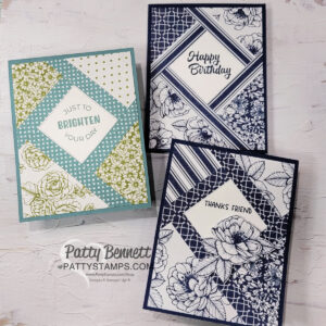 Shutter cards made with Serene Love designer patterned paper from Stampin' Up! by Patty Bennett