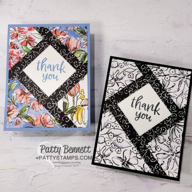 Shutter Card idea featuring the Stampin' Up! Mixed Media Florals paper. Handmade cards and video tutorial by Patty Bennett