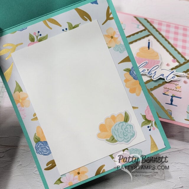 Wildflower Birthday shutter card samples featuring Stampin' Up! patterned paper by Patty Bennett