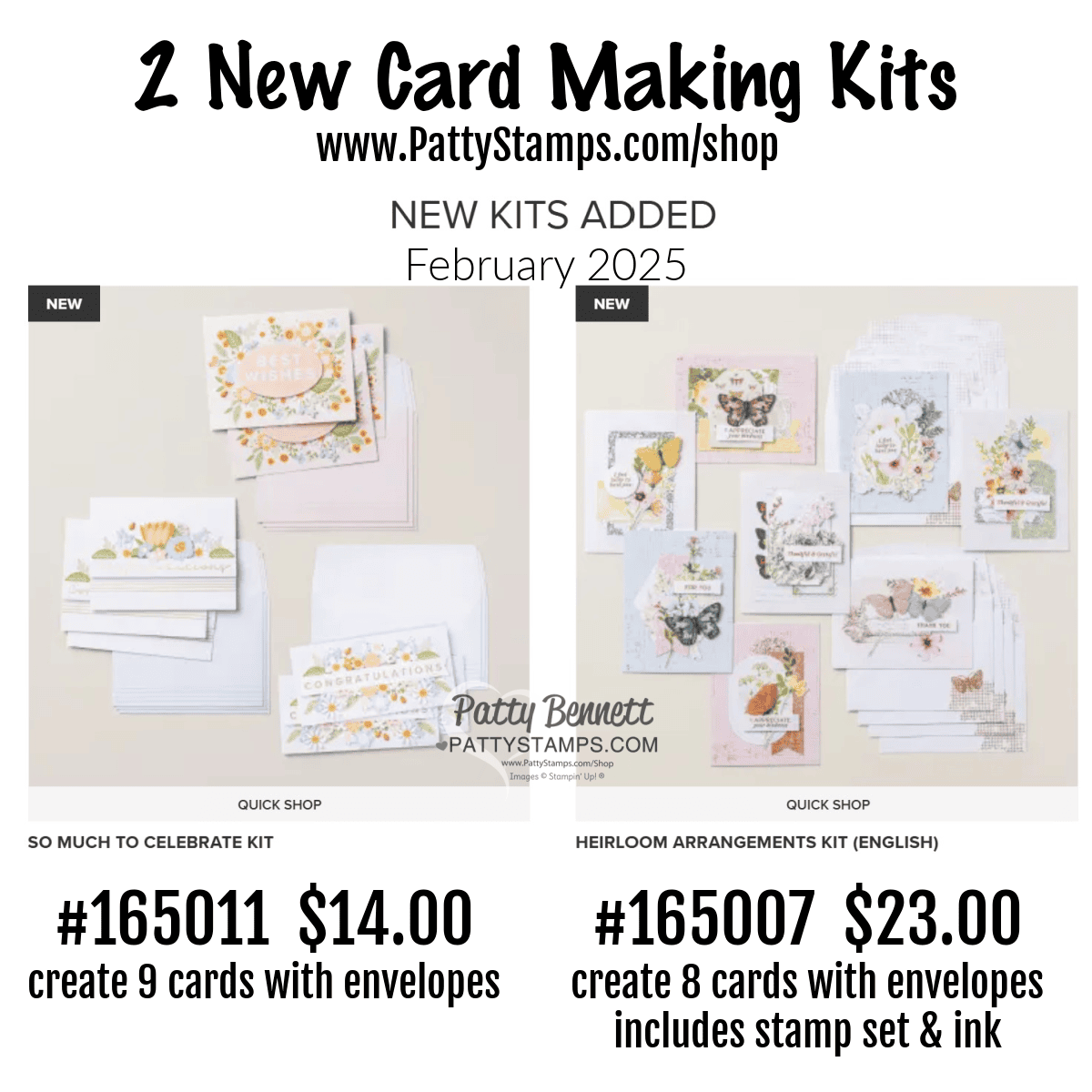 Stampin' Up! card making kits for February 2025. order online with Patty Bennett www.PattyStamps.com/shop