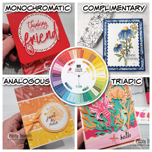 Use the Stampin' Up! Color Coach Wheel to learn how to make Monochromatic, Complimentary, Analogous and Triadic color combinations from Stampin' Up! to create great color combos for your handmade cards, projects and scrapbook page layouts.