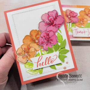 Ink blending with STampin' UP! Thankful Garden bundle. Cards by Patty Bennett Stamp flowers and blend ink on Full of Life paper