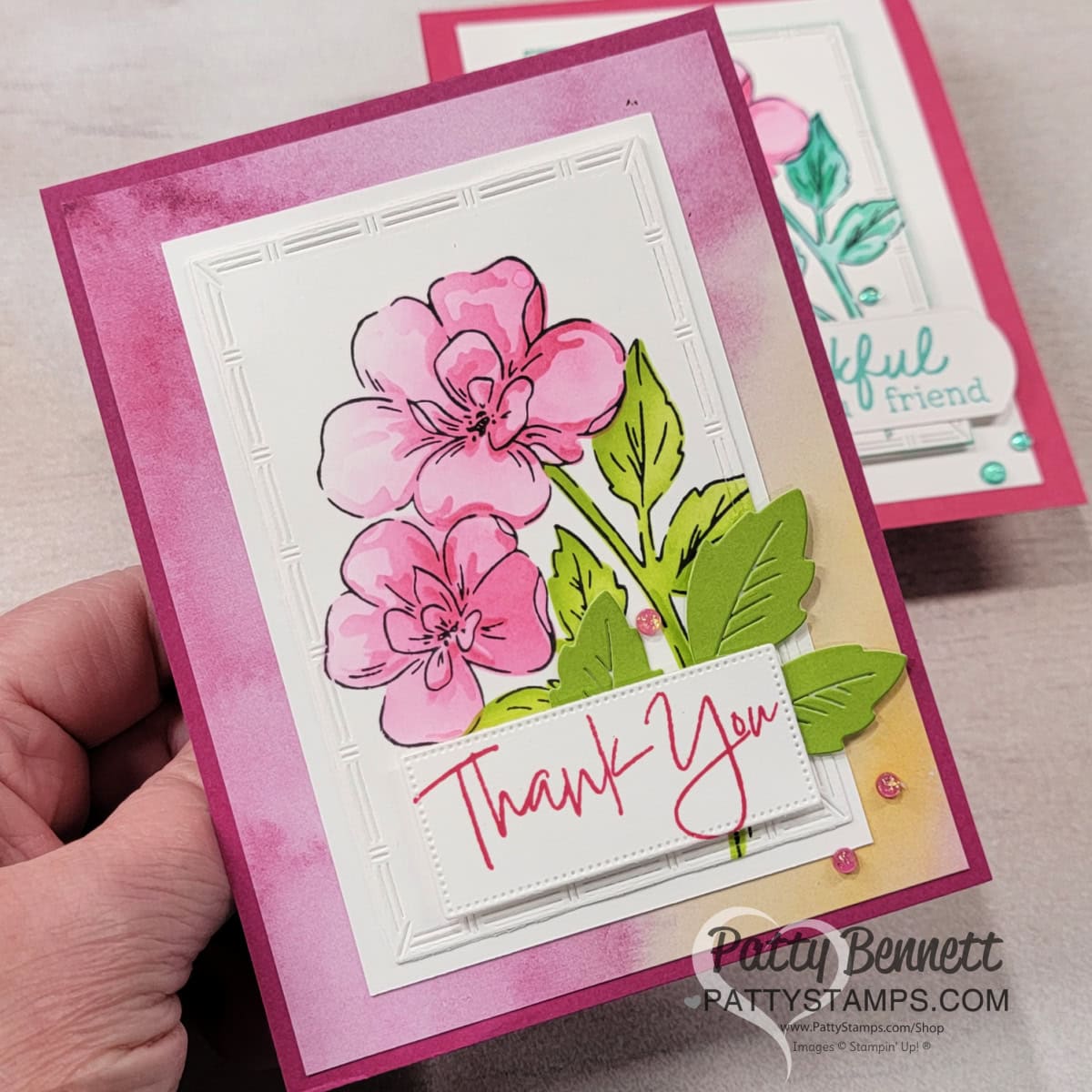 Ink blending with STampin' UP! Thankful Garden bundle. Cards by Patty Bennett
