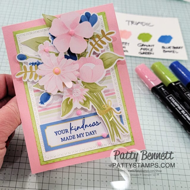 Triadic color combo for my Wildflower Birthday card featuring Stampin' Up! Color Coach Wheel, by Patty Bennett