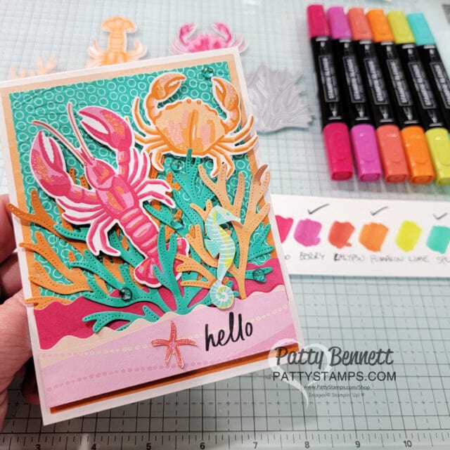 Triadic color combo for my
Friends of the Ocean card featuring Stampin' Up! Color Coach Wheel, by Patty Bennett