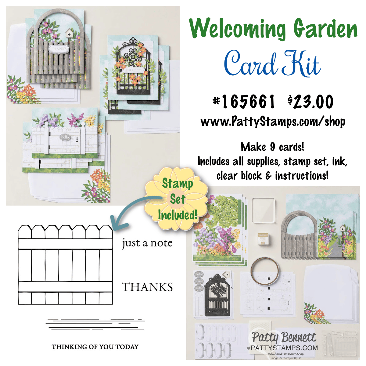 Stampin Up! March 2025 card kit Welcoming Garden 165661 www.PattySTamps.com/shop
