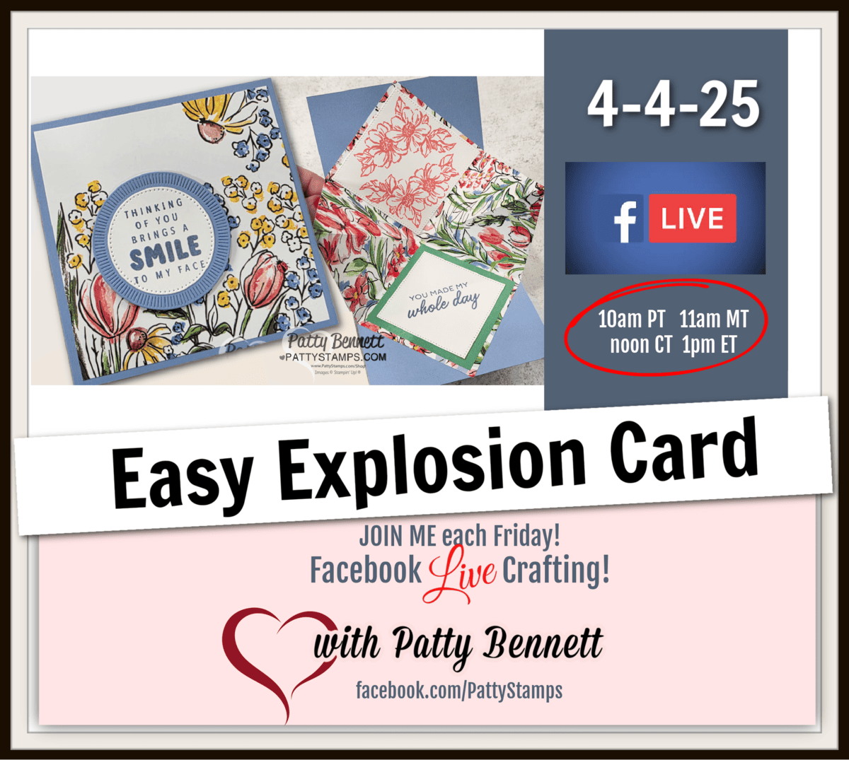 Learn how to make an easy explosion card with Stampin' Up! Mixed Media Floral paper. Video tutorial by Patty Bennett
