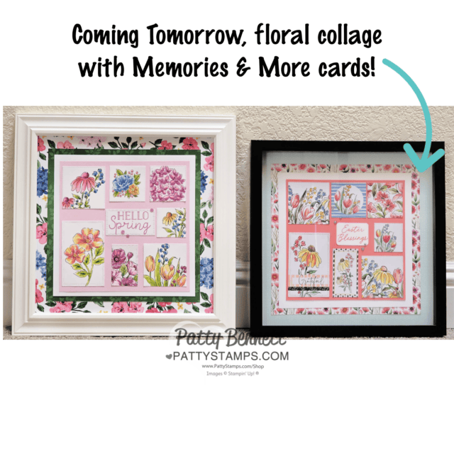 STampin' Up! floral 12x12 framed collage featuring Stampin' Blends marker coloring with Mixed Media Floral and Memories & More cards by Patty Bennett