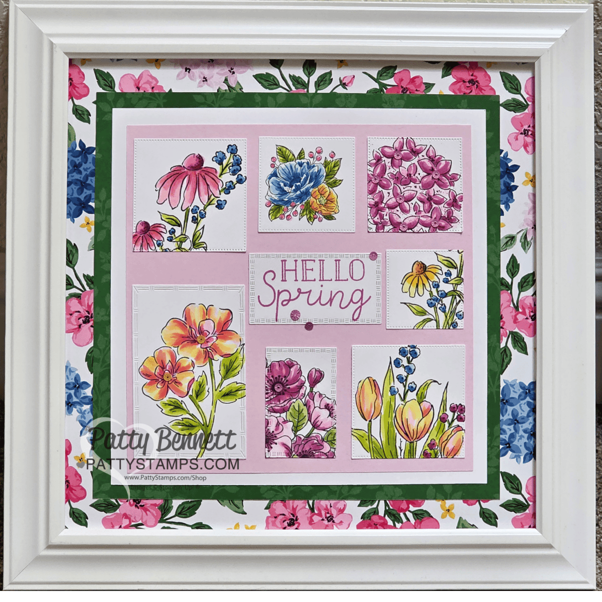 Stampin' Up! MIxed Media floral 12x12 collage frame with Stampin' Blends marker coloring by Patty Bennett