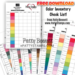 Stampin' Up! Color Inventory Check List for papercrafting supplies in color families. By Patty Bennett