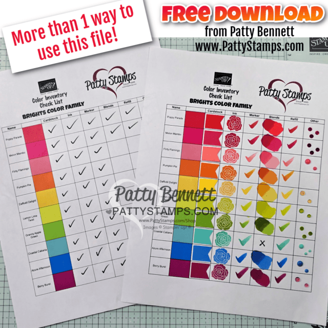 How to use your Stampin' Up! Color Inventory Check List for papercrafting supplies in color families. By Patty Bennett