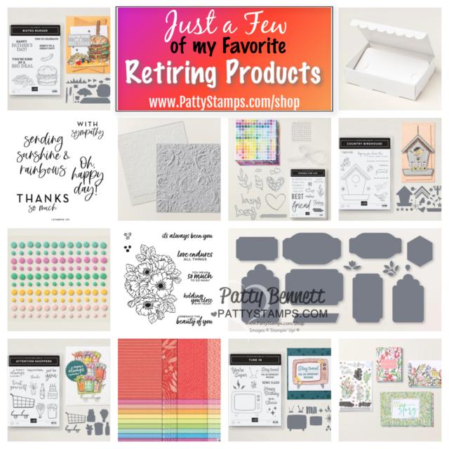 Stampin Up! retiring products - Last Chance List - stamps, paper, retiring In Colors, papercrafting supplies and scrapbooking layout kits.