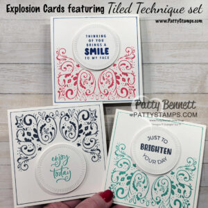 Explosion cards featuring the Tiled Techniques stamp set from Stampin' Up!. #164829 By Patty Bennett