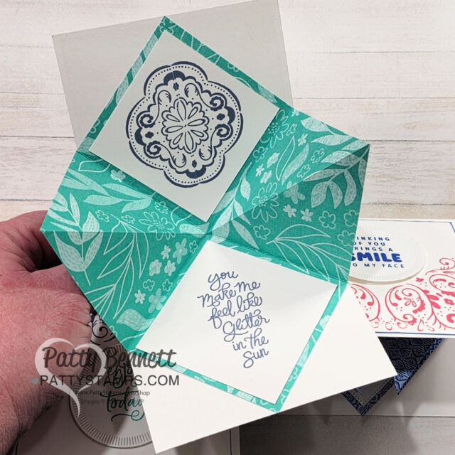 Explosion cards featuring the Tiled Techniques stamp set from Stampin' Up!. #164829 By Patty Bennett