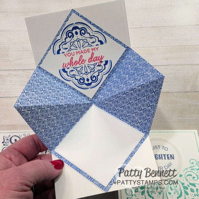 Explosion cards featuring the Tiled Techniques stamp set from Stampin' Up!. #164829 By Patty Bennett